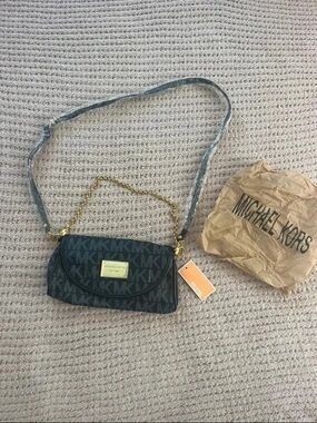 Michael Kors Black and Dark Gray MK Logo Crossbody Bag